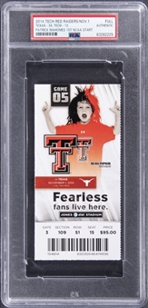 2014 Texas Tech Red Raiders/Texas Longhorns Full Ticket From Patrick Mahomes II First NCAA Start - PSA Authentic